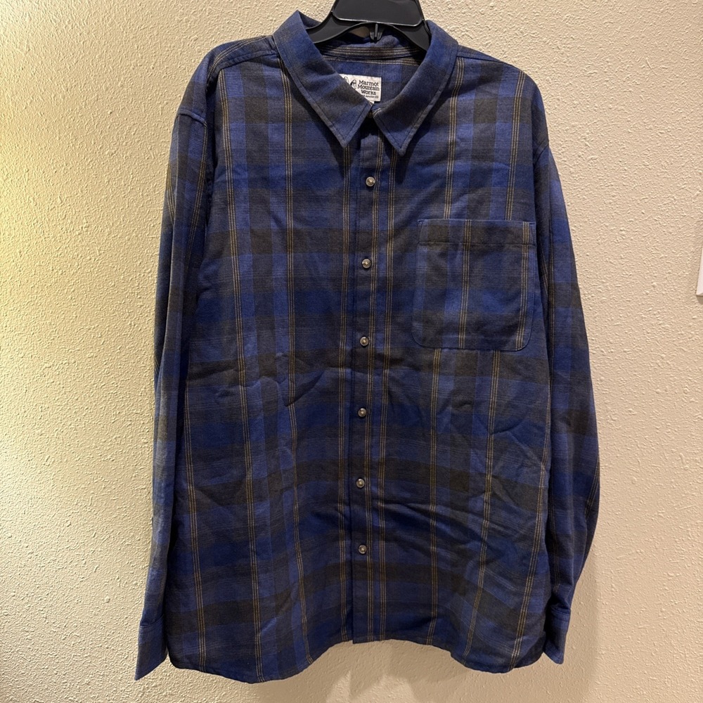 Marmot Fairfax Flannel Plaid Shirt Mens XXL Lightweight Trail Blue‎ Heather NWT